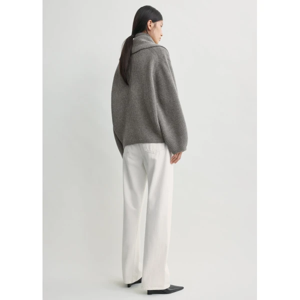 Totême Shawl-Lapel Cardigan Mid Grey - Knitwear - Scandinavian Minimalist Luxury at Coveti