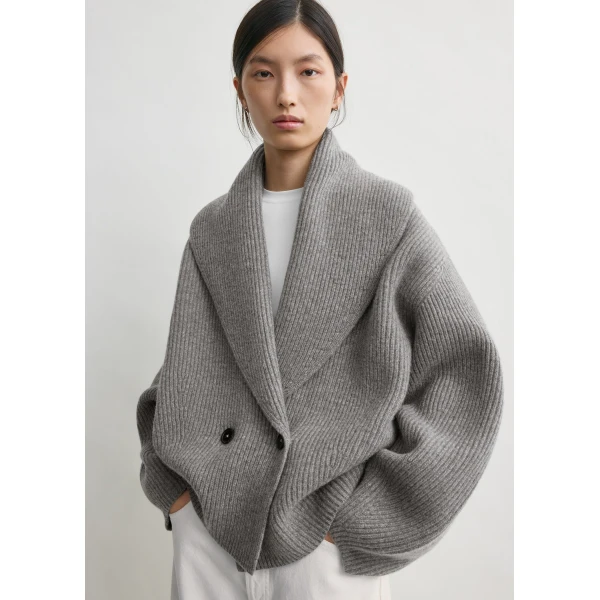 Totême Shawl-Lapel Cardigan Mid Grey - Knitwear - Scandinavian Minimalist Luxury at Coveti
