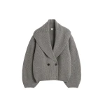 Totême Shawl-Lapel Cardigan Mid Grey - Knitwear - Scandinavian Minimalist Luxury at Coveti
