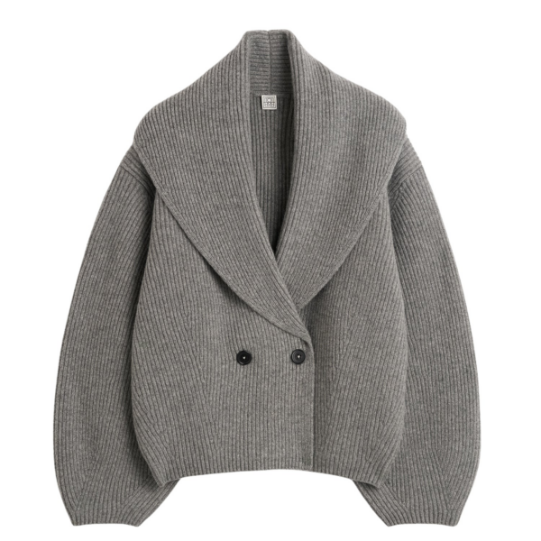 Totême Shawl-Lapel Cardigan Mid Grey - Knitwear - Scandinavian Minimalist Luxury at Coveti