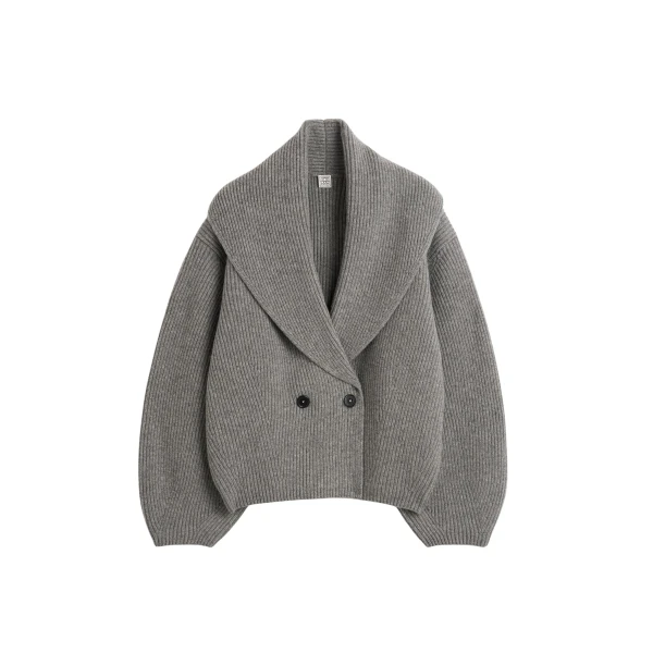 Totême Shawl-Lapel Cardigan Mid Grey - Knitwear - Scandinavian Minimalist Luxury at Coveti
