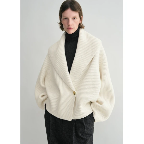 Totême Shawl-Lapel Cardigan Milk - Knitwear - Scandinavian Minimalist Luxury at Coveti