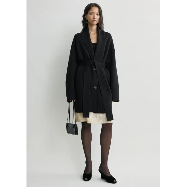 Totême Shawl-Lapel Robe Black - Robes - Scandinavian Minimalist Luxury at Coveti