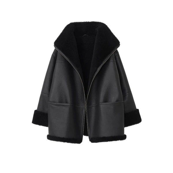 Totême Signature Shearling Jacket Black - Jackets - Scandinavian Minimalist Luxury at Coveti