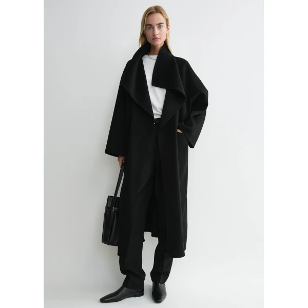 Totême Signature Wool Cashmere Coat Black - Coats - Scandinavian Minimalist Luxury at Coveti