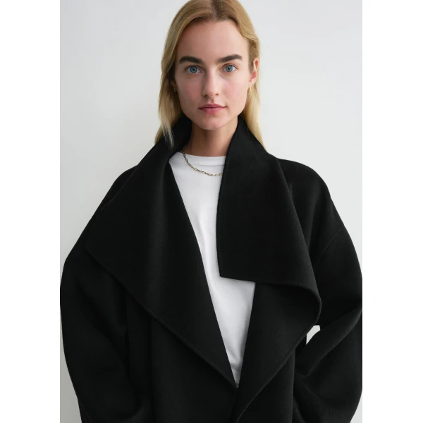 Totême Signature Wool Cashmere Coat Black - Coats - Scandinavian Minimalist Luxury at Coveti