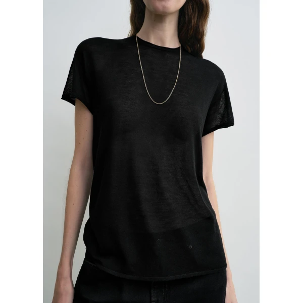 Totême Silk Tee Black - Tops - Scandinavian Minimalist Luxury at Coveti