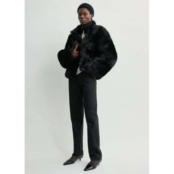 Totême Silky Shearling Jacket Black - Jackets - Scandinavian Minimalist Luxury at Coveti