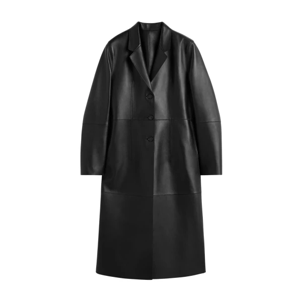 Totême Slim Leather Coat Black - Coats - Scandinavian Minimalist Luxury at Coveti