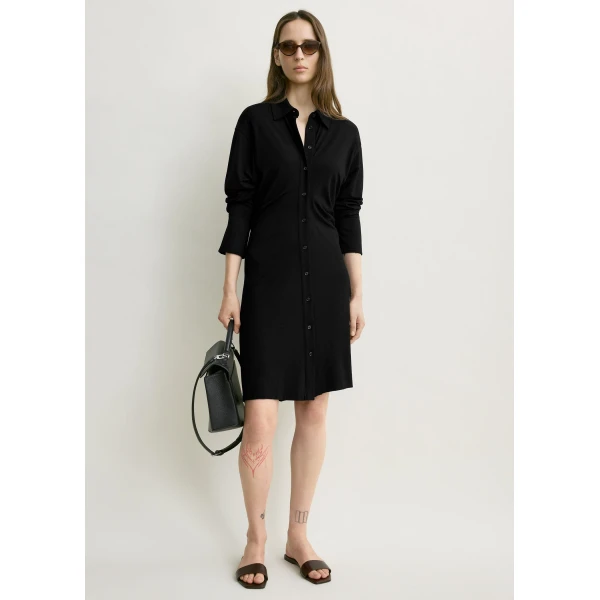 Totême Slouch Jersey Shirtdress Black - Dresses - Scandinavian Minimalist Luxury at Coveti