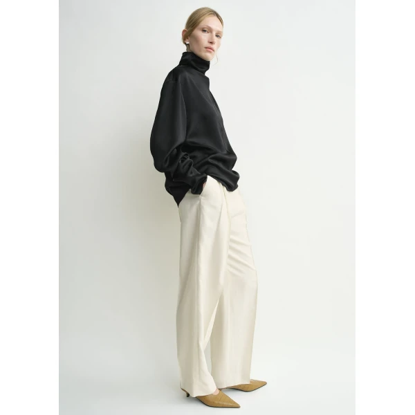 Totême Slouch-Neck Blouse Black - Tops - Scandinavian Minimalist Luxury at Coveti