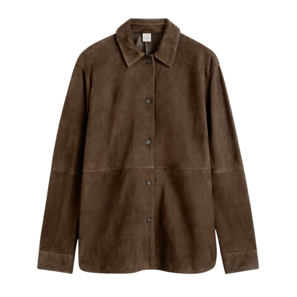 Totême Soft Suede Overshirt Bark - Tops - Scandinavian Minimalist Luxury at Coveti