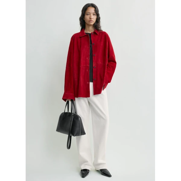 Totême Soft Suede Overshirt Poppy - Tops - Scandinavian Minimalist Luxury at Coveti