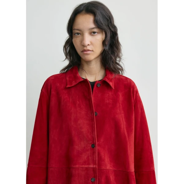 Totême Soft Suede Overshirt Poppy - Tops - Scandinavian Minimalist Luxury at Coveti
