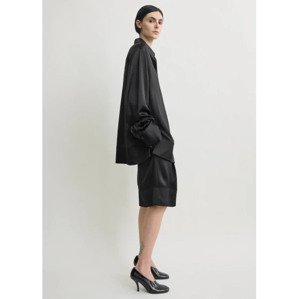 Totême Soft Tuxedo Shirt Black - Tops - Scandinavian Minimalist Luxury at Coveti