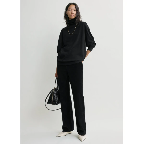 Totême Straight Cord Trousers Black - Pants - Scandinavian Minimalist Luxury at Coveti
