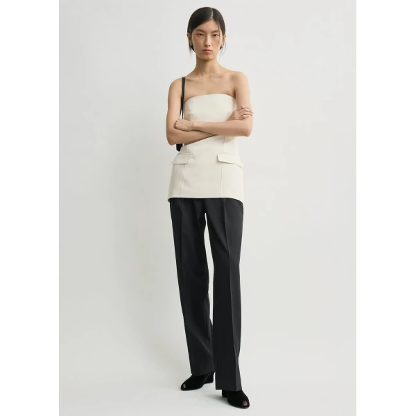 Totême Strapless Crepe Pocket Top Ecru - Tops - Scandinavian Minimalist Luxury at Coveti