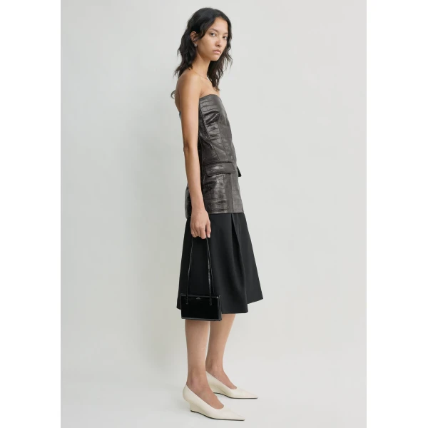 Totême Strapless Croco-Embossed Pocket Top Dark Brown - Tops - Scandinavian Minimalist Luxury at Coveti