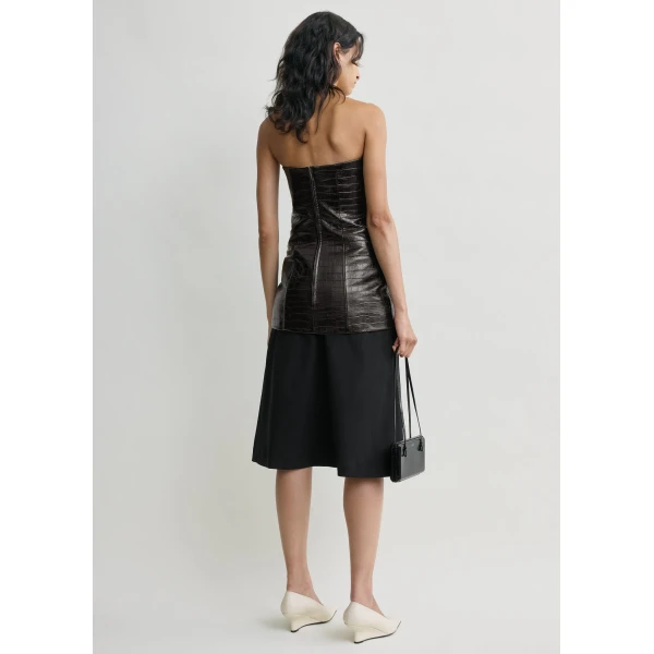 Totême Strapless Croco-Embossed Pocket Top Dark Brown - Tops - Scandinavian Minimalist Luxury at Coveti