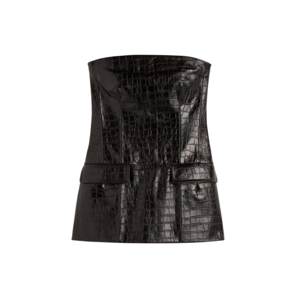 Totême Strapless Croco-Embossed Pocket Top Dark Brown - Tops - Scandinavian Minimalist Luxury at Coveti