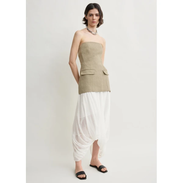 Totême Strapless Linen Pocket Top Beige - Tops - Scandinavian Minimalist Luxury at Coveti