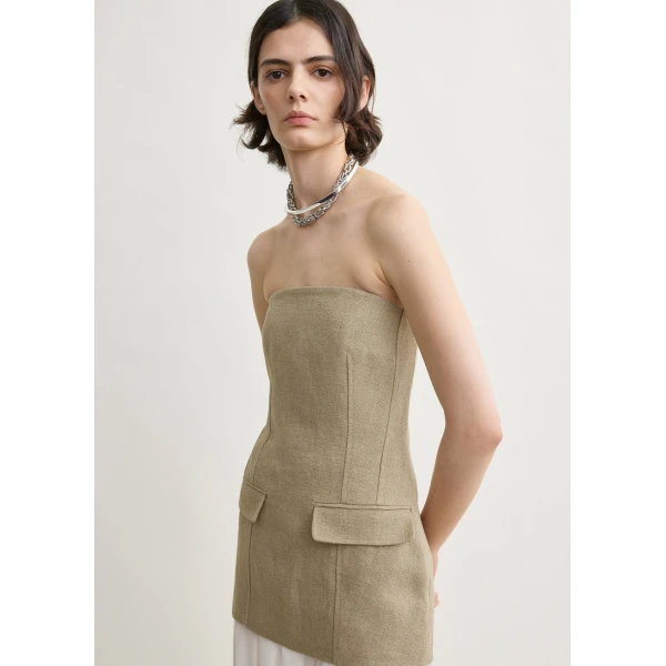 Totême Strapless Linen Pocket Top Beige - Tops - Scandinavian Minimalist Luxury at Coveti
