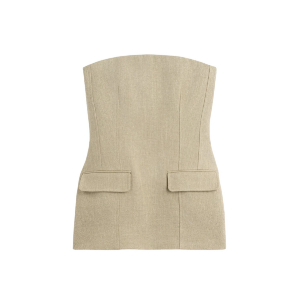Totême Strapless Linen Pocket Top Beige - Tops - Scandinavian Minimalist Luxury at Coveti