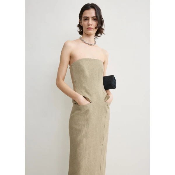 Totême Strapless Pocket Dress Beige - Dresses - Scandinavian Minimalist Luxury at Coveti