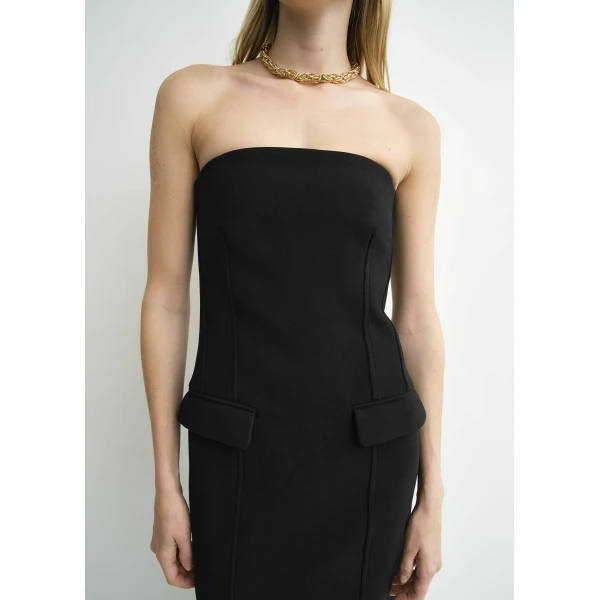 Totême Strapless Pocket Dress Black - Dresses - Scandinavian Minimalist Luxury at Coveti