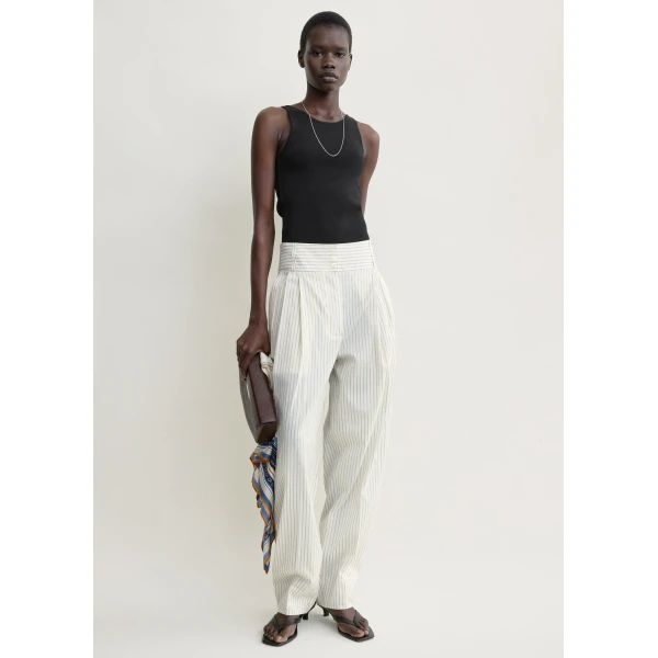 Totême Stripe Balloon Trousers White/Cobalt - Pants - Scandinavian Minimalist Luxury at Coveti