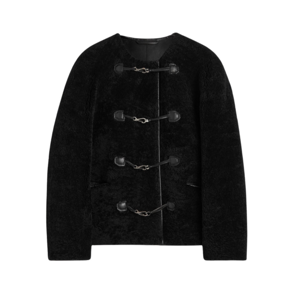 Totême Teddy Shearling Clasp Jacket Black - Jackets - Scandinavian Minimalist Luxury at Coveti
