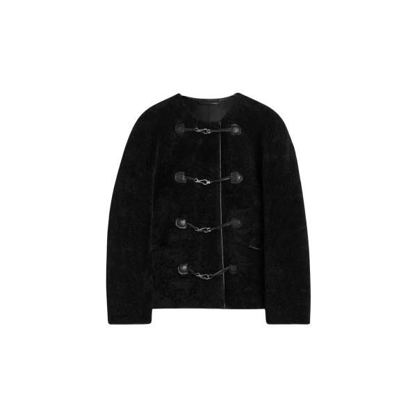Totême Teddy Shearling Clasp Jacket Black - Jackets - Scandinavian Minimalist Luxury at Coveti