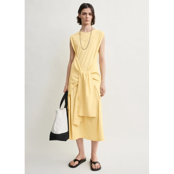 Totême Tie-Waist Jersey Dress Buttercup - Dresses - Scandinavian Minimalist Luxury at Coveti