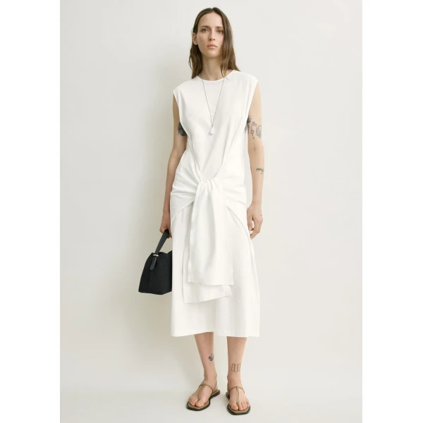 Totême Tie-Waist Jersey Dress Off-White - Dresses - Scandinavian Minimalist Luxury at Coveti