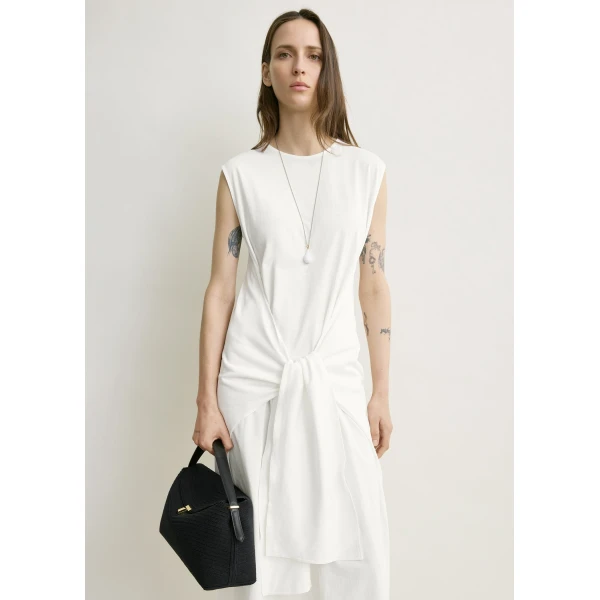 Totême Tie-Waist Jersey Dress Off-White - Dresses - Scandinavian Minimalist Luxury at Coveti
