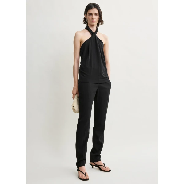 Totême Twisted Jersey Halter Top Black - Tops - Scandinavian Minimalist Luxury at Coveti