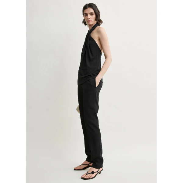 Totême Twisted Jersey Halter Top Black - Tops - Scandinavian Minimalist Luxury at Coveti