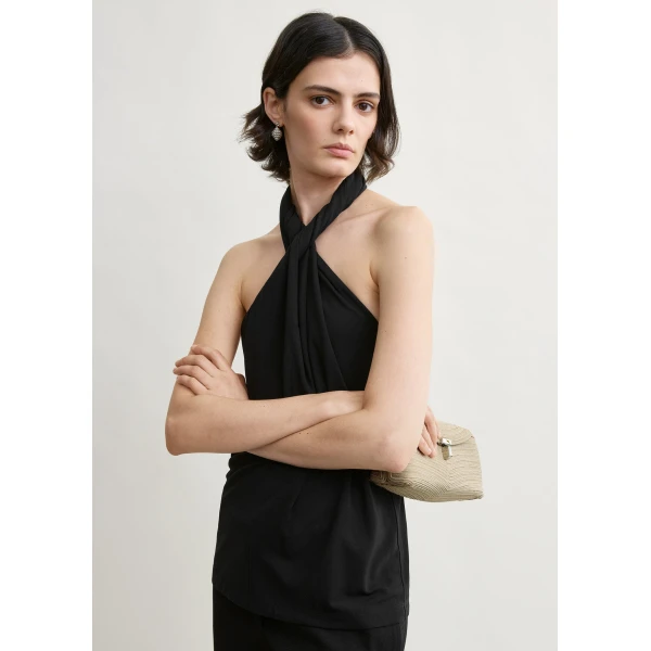 Totême Twisted Jersey Halter Top Black - Tops - Scandinavian Minimalist Luxury at Coveti