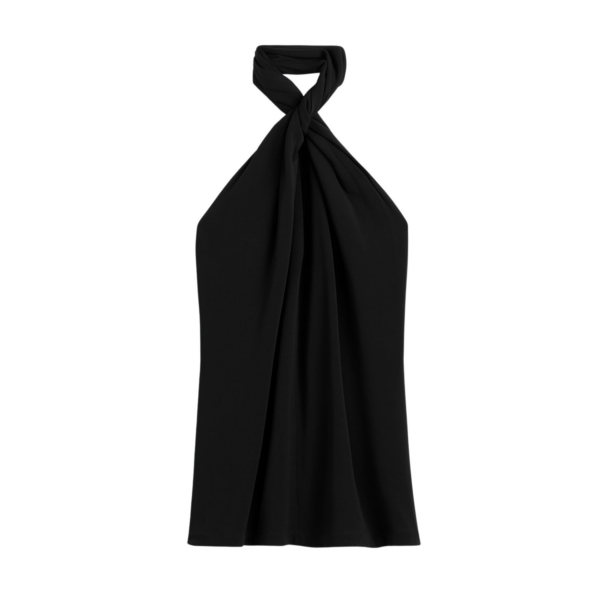 Totême Twisted Jersey Halter Top Black - Tops - Scandinavian Minimalist Luxury at Coveti