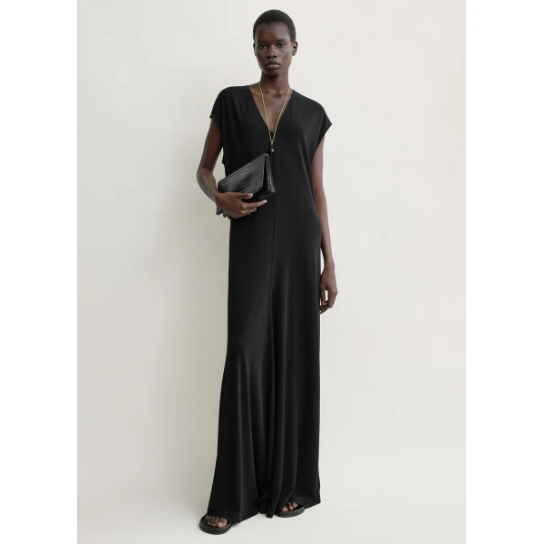 Totême V-Neck Jersey Dress Black - Dresses - Scandinavian Minimalist Luxury at Coveti
