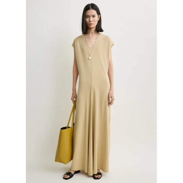Totême V-Neck Jersey Dress Chai - Dresses - Scandinavian Minimalist Luxury at Coveti
