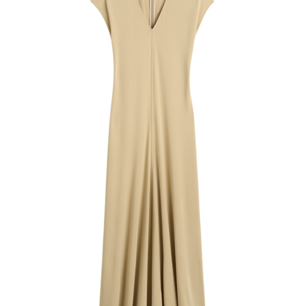Totême V-Neck Jersey Dress Chai - Dresses - Scandinavian Minimalist Luxury at Coveti