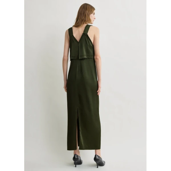 Totême V-Neck Slip Dress Bottle Green - Dresses - Scandinavian Minimalist Luxury at Coveti