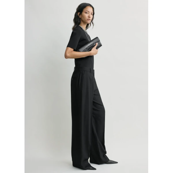 Totême Wide Flannel Trousers Black - Pants - Scandinavian Minimalist Luxury at Coveti