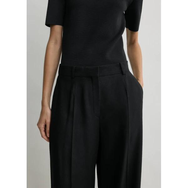 Totême Wide Flannel Trousers Black - Pants - Scandinavian Minimalist Luxury at Coveti