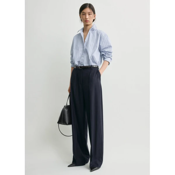 Totême Wide Flannel Trousers Navy - Pants - Scandinavian Minimalist Luxury at Coveti