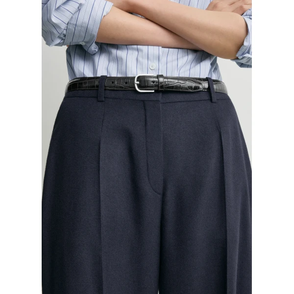 Totême Wide Flannel Trousers Navy - Pants - Scandinavian Minimalist Luxury at Coveti