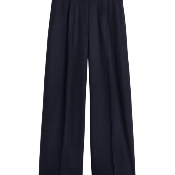 Totême Wide Flannel Trousers Navy - Pants - Scandinavian Minimalist Luxury at Coveti