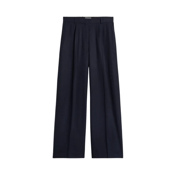 Totême Wide Flannel Trousers Navy - Pants - Scandinavian Minimalist Luxury at Coveti
