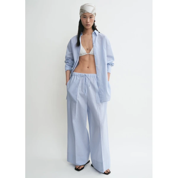 Totême Wide Summer Trousers Sky - Pants - Scandinavian Minimalist Luxury at Coveti